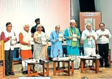  ?? Harikishan Sharma ?? FM Nirmala Sitharaman, J&K L-G Manoj Sinha and Haryana ex-cm ML Khattar at the launch of the book edited by former RS MP Vinay Sahasrabud­dhe and Mukul Priyadarsh­i.