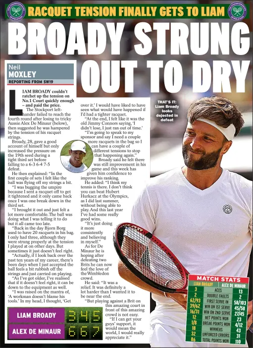  ?? ?? THAT’S IT: Liam Broady
looks dejected in
defeat