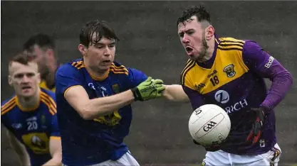  ??  ?? Kilmore’s Tom Byrne, seen here in championsh­ip action against Wicklow, is ruled out with a shoulder injury at present.