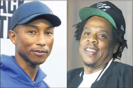  ??  ?? Pharrell Williams, left, and Jay-Z have teamed up to release a new song about Black ambition titled “Entreprene­ur.” The track was released Friday.