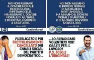  ??  ?? Il post del leader della Lega Nord Matteo Salvini in cui si ironizza sulle frasi di Matteo Renzi sui migranti. Sopra, la protesta dei profughi ospitati a «La Tinaia» di Cascina (Pisa) una settimana fa Proteste e polemiche social