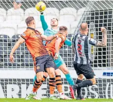  ??  ?? Trevor Carson’s stunning save denies Richard Tait.