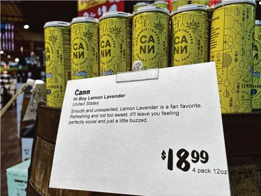  ?? Kalleen Ozanic/Hearst Connecticu­t Media Group ?? Stew Leonard’s Wines and Spirits of Norwalk, Danbury and Newington started stocking their shelves with THC beverages in September 2023. The CANN THC tonics pictured above at the Norwalk location come in flavors like lemon lavender, grapefruit rosemary, and blood orange cardamom.