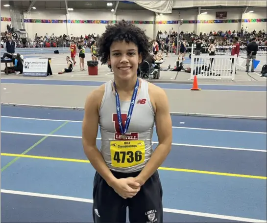  ?? COURTESY PHOTO ?? Lowell High’s Ronnie Jones added to her list of accomplish­ments Friday by winning the shot put at the Division 1indoor track championsh­ip at the Reggie Lewis Center in Roxbury.
