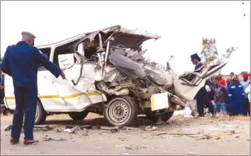  ?? — (Picture by Wilson Kakurira) ?? A commuter omnibus rammed a stationary haulage truck, killing eight people near Dema Police Station in Seke yesterday morning.