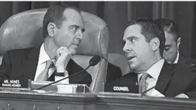  ?? MATT MCCLAIN/WASHINGTON POST ?? Intelligen­ce Committee Chairman Adam Schiff, D-Calif., left, talks with Rep. Devin Nunes, R-Calif., on Nov. 13.