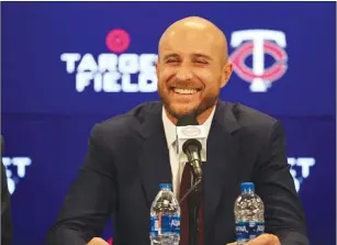  ?? Brace Hemmelgarn photo courtesy Minnesota Twins ?? Rocco Baldelli smiles during a press conference Thursday introducin­g him as the new manager of the Minnesota Twins. Baldelli, 37, is a native of Cumberland who played for seven years in the major leagues.
