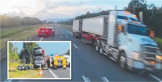  ??  ?? APPALLING OFFENDING: A video still shows the moment of impact between the two vehicles and ( inset) emergency workers at the scene.