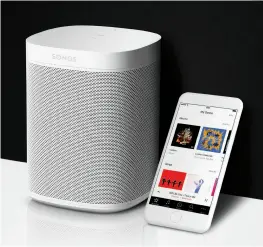  ??  ?? You control the Sonos One with Alexa, the speaker’s top-mounted touchpanel, or the updated Sonos app.