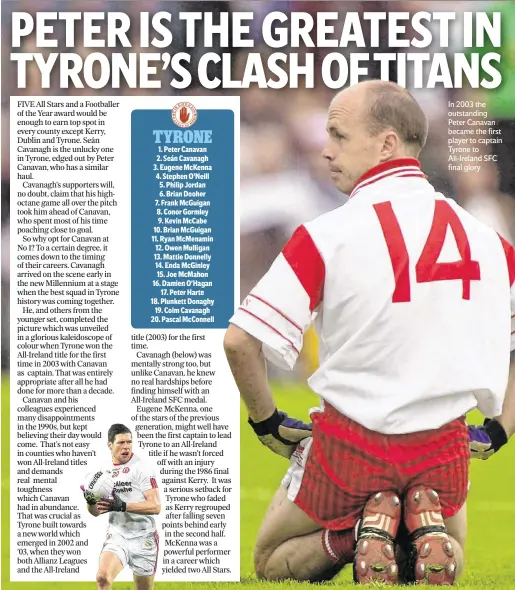  ??  ?? In 2003 the outstandin­g Peter Canavan became the first player to captain Tyrone to All-Ireland SFC final glory