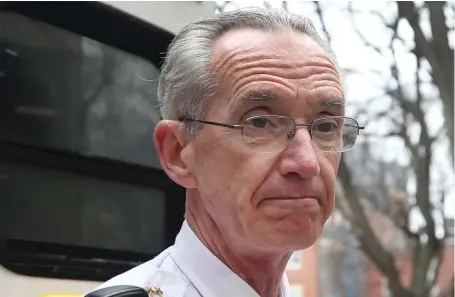  ?? NANCY LANE / BOSTON HERALD ?? ‘BETTER TO BE SAFE THAN SORRY’: City EMS Chief James Hooley talks about the use of isolation kits to protect emergency responders.