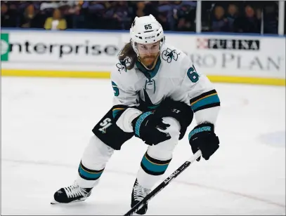  ?? JEFF ROBERSON — THE ASSOCIATED PRESS ?? Erik Karlsson and the Sharks had a 1-2-0 record before Wednesday night’s game with the St. Louis Blues.