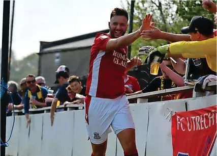  ?? Picture: Bristol Manor Farm FC ?? Owen Howe celebrates after scoring Manor Farm’s opening goal against Larkhall