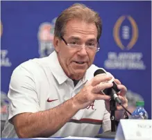  ?? BOB ROSATO, RVR PHOTOS/USA TODAY SPORTS ?? Nick Saban said he wants to focus on talking about the national championsh­ip because “it’s only fair to the players.”