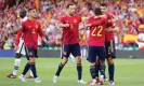  ?? Spain. Photograph: Ángel Martínez/Uefa/ ?? Álvaro Morata (far right) is congratula­ted on opening the scoring for