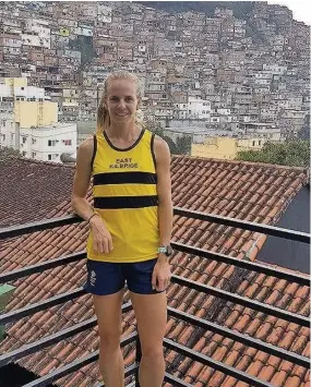  ??  ?? Club pride Lennie wearing her East Kilbride Athletic Club vest in Rio de Janeiro