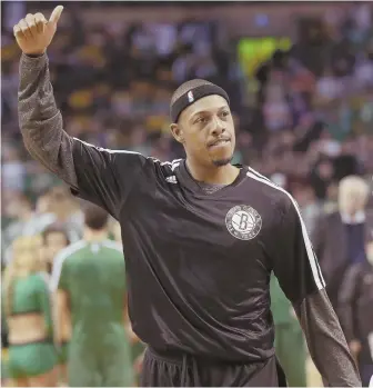  ?? AP PHOTO ?? ALWAYS WELCOME: Paul Pierce has returned to Boston in the uniforms of the Nets (above), Wizards and Clippers since leaving the Celtics after 2012-13, but today’s return with Los Angeles looks to be his last as an active player.