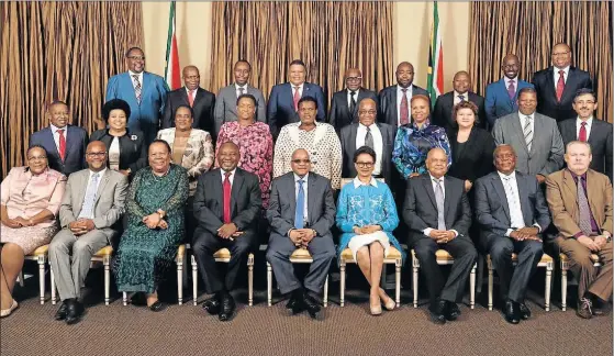  ??  ?? President Jacob Zuma with his ministers. The writer argues that to save costs, it would have to start with Zuma’s bloated cabinet.
