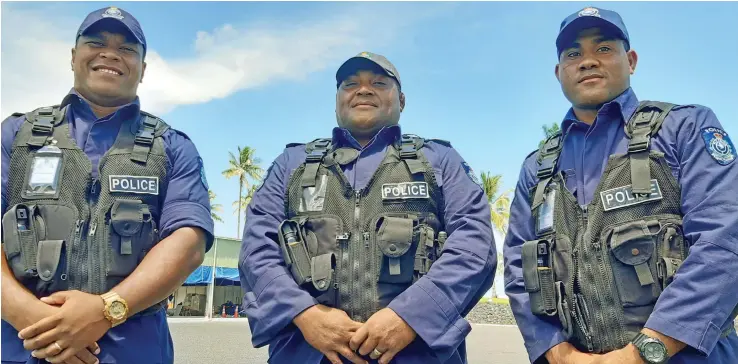  ?? Photo: Shalveen Chand ?? From left: Police Constable Solomone Navuso, Corporal Dan Ligairi and Constable Jeri Kavekai at the PSRU base in Nasinu on January 15, 2021.