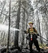  ?? ?? Kalen MacMullin de Sydney, N.-É. travaille sur un incendie dans le comté de Shelburne. - La Presse Canadienne: Communicat­ions Nova Scotia