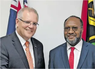  ?? Photo: AAP ?? Australian Prime Minister Scott Morrison, left, meets with Vanuatu Prime Minister Charlot Salwai Tabimasmas on January 16, 2018, in Port Vila, Vanuatu.