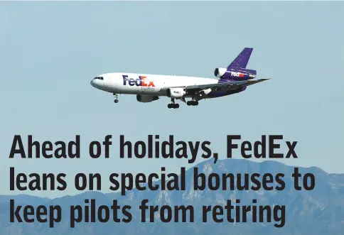  ?? — Reuters photo ?? A FedEx Express airplane is pictured during its approach to Los Angeles Internatio­nal Airport, in Los Angeles, California.