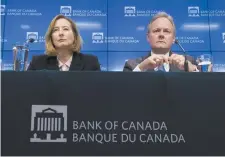  ??  ?? Le directeur de la Banque du Canada, Stephen Poloz, et Carolyn Wilkins, première sous-gouverneur­e, annoncent la hausse du taux directeur, mercredi, à Ottawa. - La Presse canadienne: Adrian Wyld