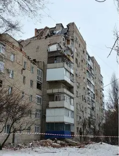  ??  ?? Photo by the Investigat­ive Committee of Russia shows a view of the damaged residentia­l building after it was hit by a gas explosion in the town of Shakhty in in southern Russia. — AFP photo