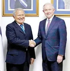  ??  ?? Ceren (left), shaking hands with Sessions during his official visit in San Salvador. — AFP photo