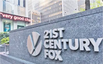  ??  ?? Twenty-First Century Fox headquarte­rs in New York on May 3.