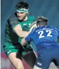  ??  ?? Connacht’s Tom Daly up against David Hawkshaw of Leinster