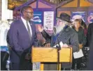  ?? ?? Mayor Brandon Johnson with Rabbi Meir Chai Benhiyoun at the ceremony.