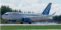  ?? — AFP ?? A Bombardier C-Series aircraft lands in Mirabel, Quebec.