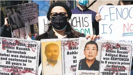  ?? TIMOTHY A. CLARY AFP VIA GETTY IMAGES ?? Protesters gather during a rally for Uyghur Freedom in New York on Monday. Participan­ts are calling on the United States and other Western allies to “combat the Uyghur genocide through diplomacy and economic pressure.”