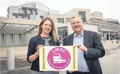  ??  ?? Jenny Gilruth MSP for Mid Fife and Glenrothes with Eugene Clarke, Chairman of Levenmouth Rail Campaign.
