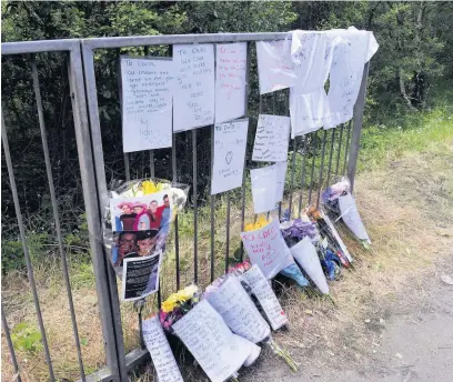  ?? RICHARD WILLIAMS ?? Tributes left near the river in Fernhill by schoolfrie­nds