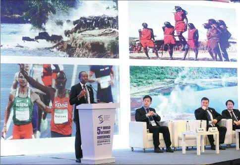  ?? ZOU HONG / CHINA DAILY ?? Joseph Wakaba Mucheru, cabinet secretary of Kenya’s Ministry of Informatio­n, Communicat­ions and Technology, addresses the Ministeria­l Forum on “Bridging the Digital Divide”, a sub-forum of the Fifth World Internet Conference.