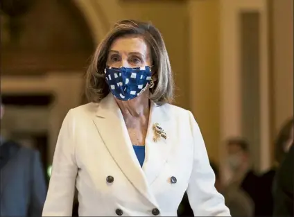  ?? Alex BRANDON / ap ?? house speaker Nancy pelosi on sunday pledged swift work by congress on a job and infrastruc­ture package that will be ‘fiscally sound.’