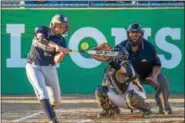  ?? DENNIS KRUMANOCKE­R - FOR DIGITAL FIRST MEDIA ?? Kutztown’s Meredith Ache connects for a hit against Muhlenberg during a Berks quarterfin­al game on May 15.