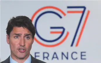  ?? CP PHOTO ?? Prime Minister Justin Trudeau speaks during a closing press conference following the G7 Summit in Biarritz, France, on Monday.