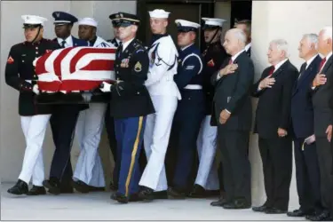  ?? ROSS D. FRANKLIN — ASSOCIATED PRESS ?? A military honor guard carries the casket of Sen. John McCain from a memorial service at North Phoenix Baptist Church on Thursday,.