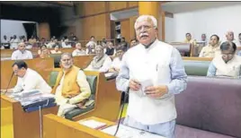  ?? KESHAV SINGH/HT ?? Haryana chief minister Manohar Lal Khattar on the concluding day of the budget session of the Vidhan Sabha in Chandigarh on Thursday.