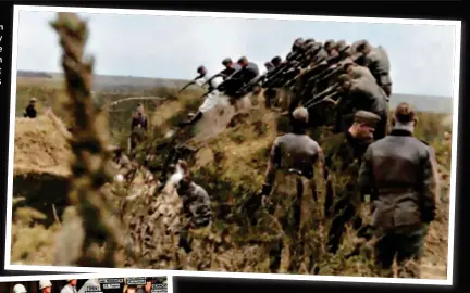  ?? ?? Right: Einsatzgru­ppen soldiers, controlled by Gestapo agents, fire their rifles into a ditch filled with innocent and helpless civilians (holocaustr­esearch project.org)