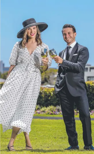  ??  ?? Sally Mallyon and Frank Paino are ready to celebrate Derby Day at the Gold Coast Turf Club on Saturday. Picture: Jerad Williams