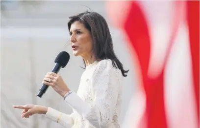  ?? Picture: AFP ?? IN RUNNING. US Republican presidenti­al hopeful and former UN ambassador Nikki Haley speaks during a campaign stop in Georgetown, South Carolina, on Thursday.