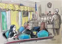  ?? DANIEL PONTET/AP FILE ?? In this courtroom sketch, Yujing Zhang, left, a Chinese national charged with trespassin­g at President Donald Trump’s Mar-a-Lago resort, listens during a hearing in West Palm Beach.