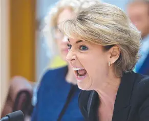  ??  ?? ON RAMPAGE: Michaelia Cash’s full-throated and toxic assault on the morality of young women shows she is seriously out of step with modern convention­s.