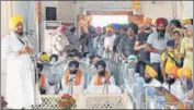  ?? HT PHOTQ ?? Jathedar Giani Harpreet Singh addressing community members from the Akal Takht in Amritsar on Saturday.