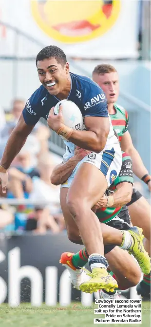  ?? ?? Cowboys' second rower Connelly Lemuelu will suit up for the Northern Pride on Saturday. Picture: Brendan Radke