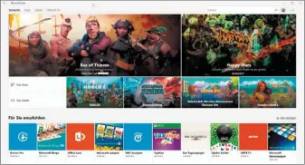  ??  ?? Im Windows Store finden Sie in den einzelnen Bereichen Apps, Spiele sowie Tv-serien und Filme. Empfehlung­en und eine übersichtl­iche Präsentati­on der Inhalte helfen beim Finden geeigneter Inhalte.